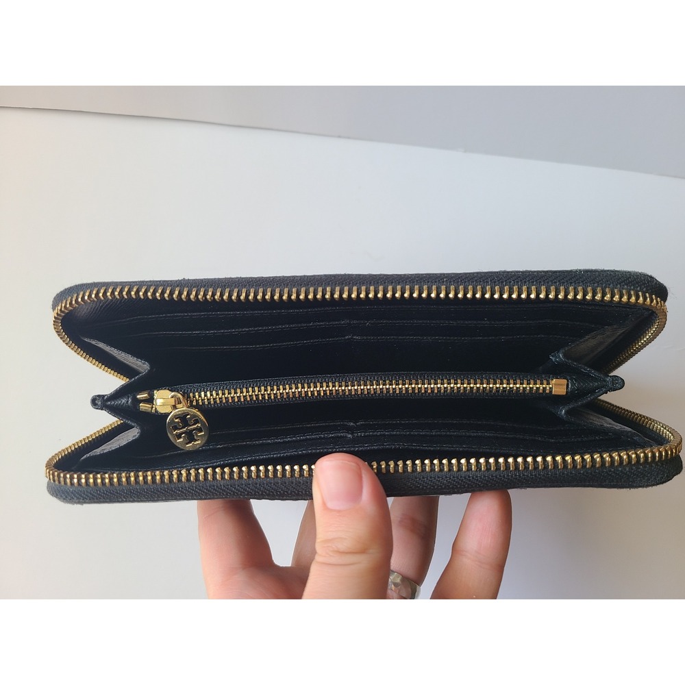 Tory‎ Burch Carson Continental Full Zip Around Wallet Black Leather Quiet Luxury - Picture 3 of 5